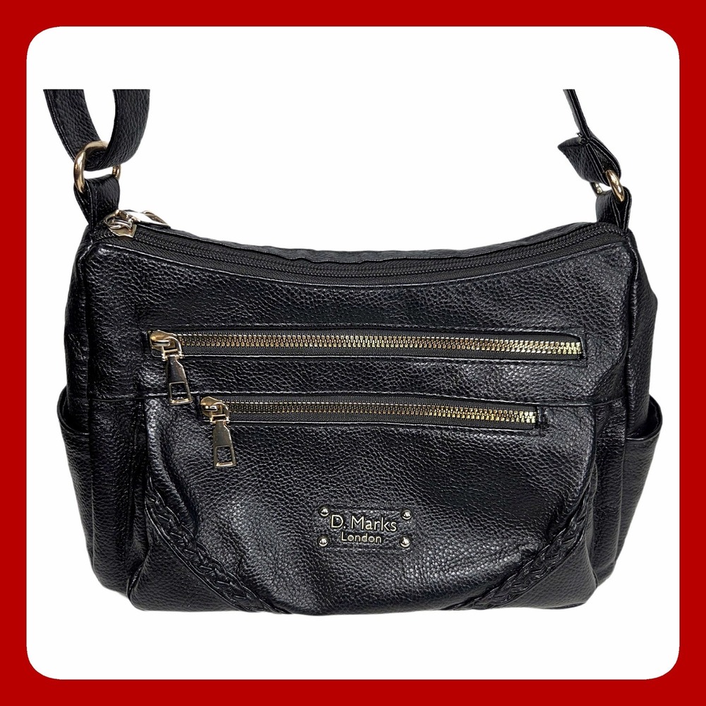 Darcy D. Marks London Black Pebbled Leather Crossbody Bag Multi-Pocket soft